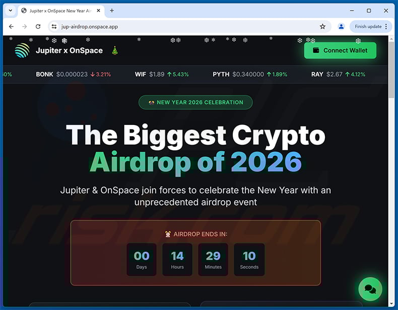 Jupiter airdrop scam website (jup-airdrop.onspace[.]app)