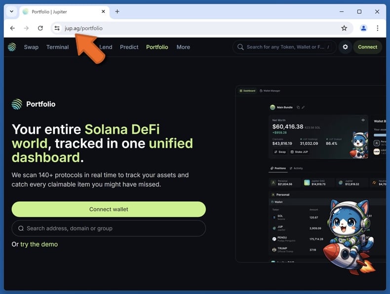 Appearance of the real Jupiter website (jup.ag)
