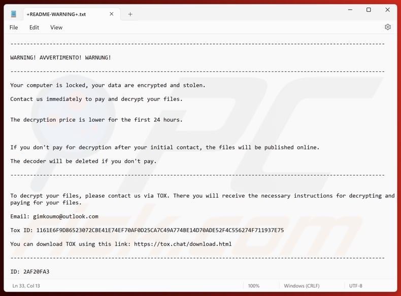 Lab ransomware ransom note (+README-WARNING+.txt)
