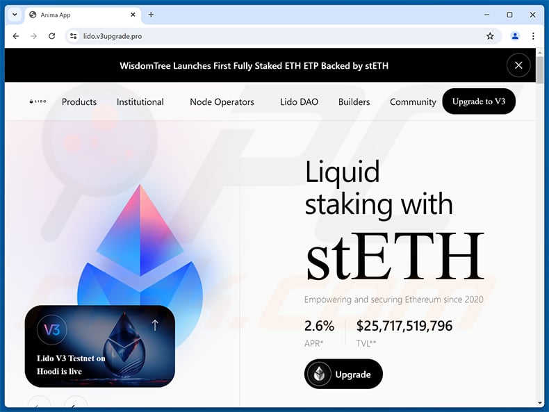 Lido stETH staking scam (lido.v3upgrade[.]pro)