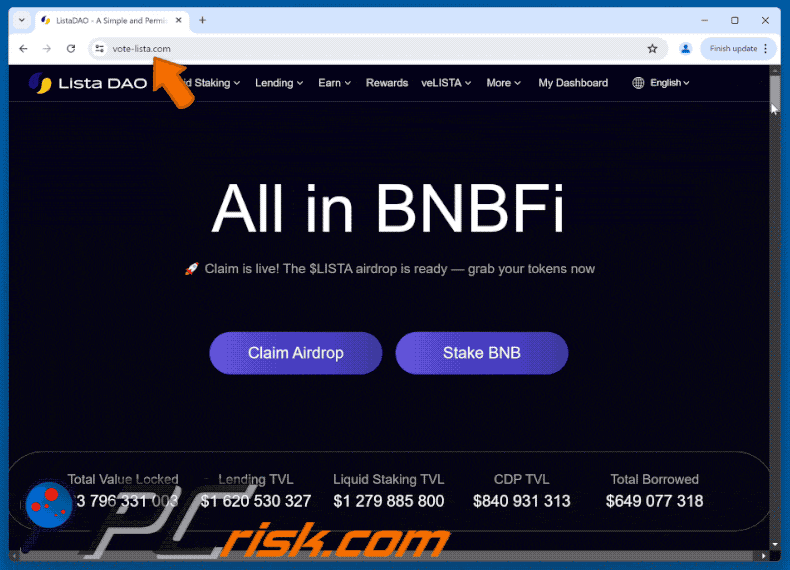 Appearance of Lista DAO Airdrop scam