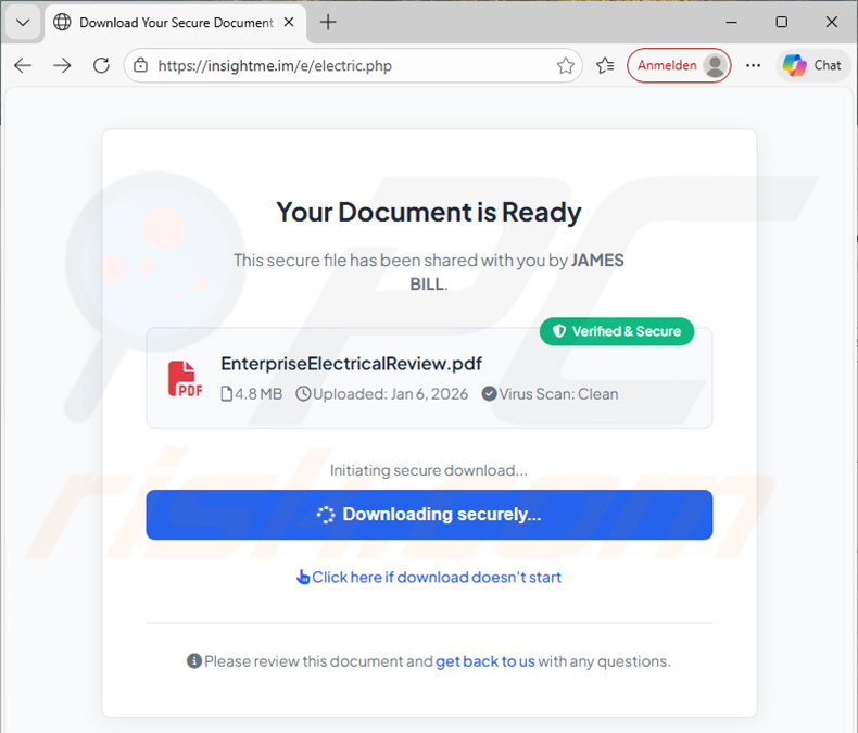 Deceptive website spreading LogMeIn malware