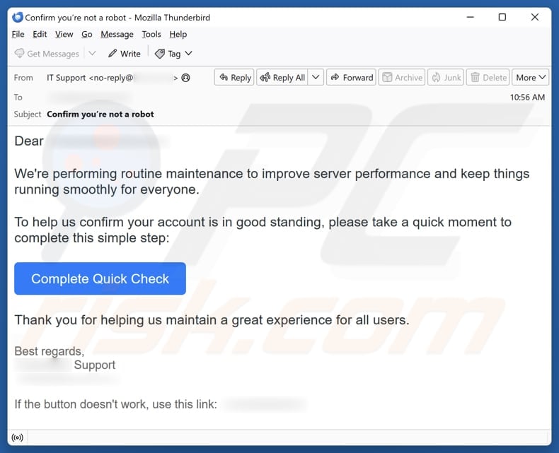 Email Account Failure Notice email spam campaign
