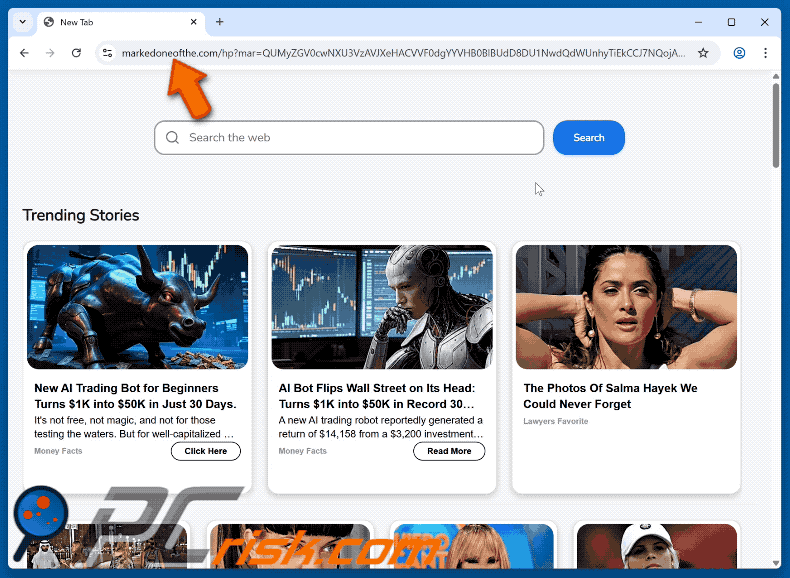 Markedoneofthe.com redirects to search.yahoo.com via searchinstantkeys.co