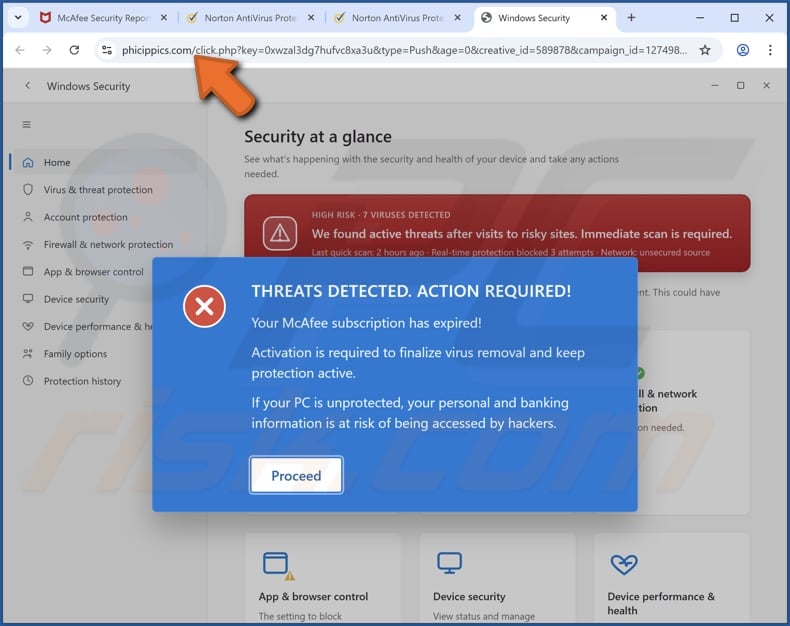 McAfee - Threats Detected. Action Required! scam