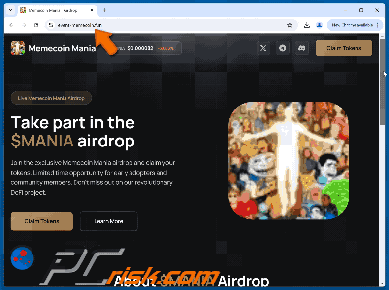 Appearance of the fake Memecoin Mania Airdrop website (GIF)