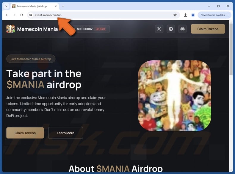 Fake Memecoin Mania Airdrop website