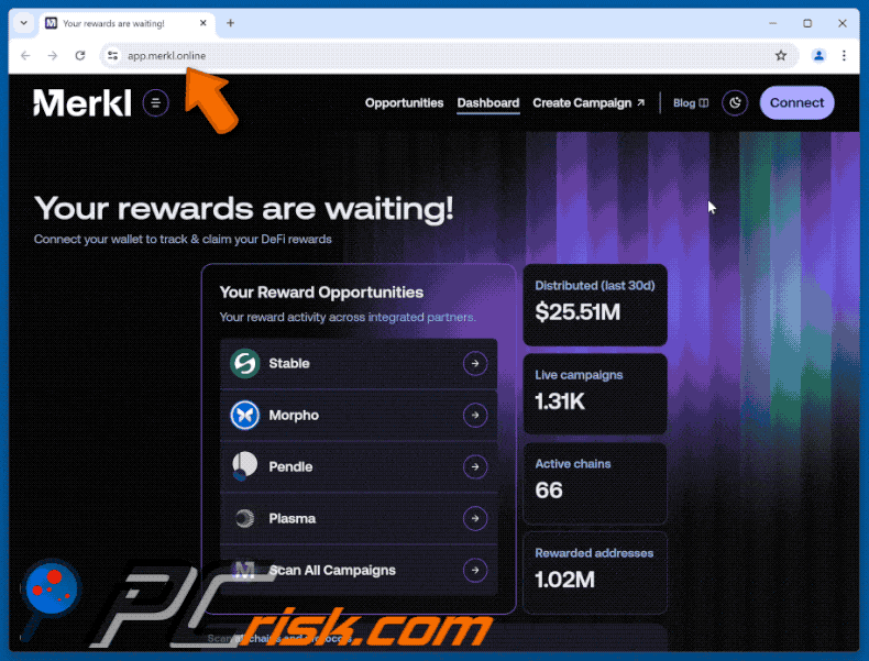 Merkl Incentives Campaign Scam website appearance