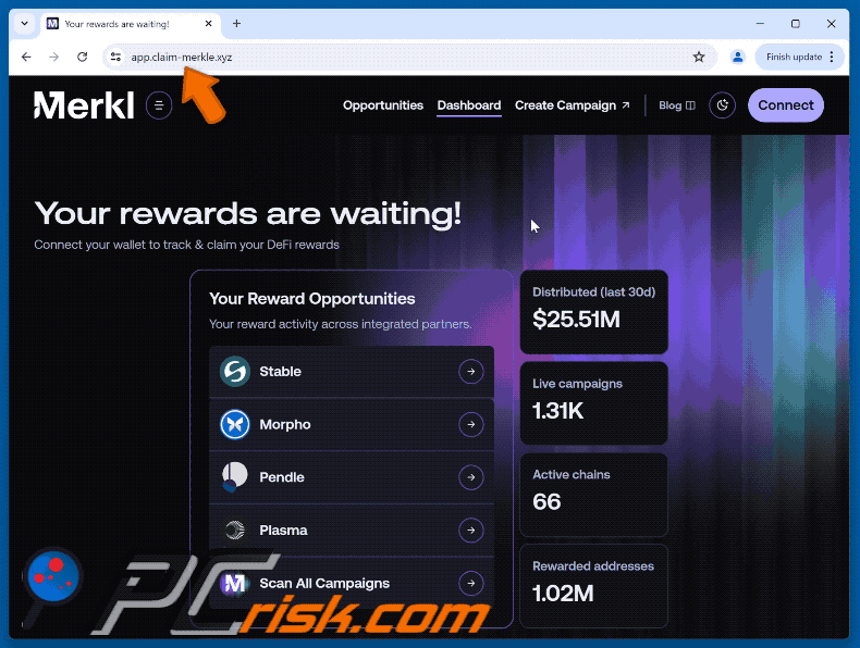 Appearance of the fake Merkl Rewards website (GIF)