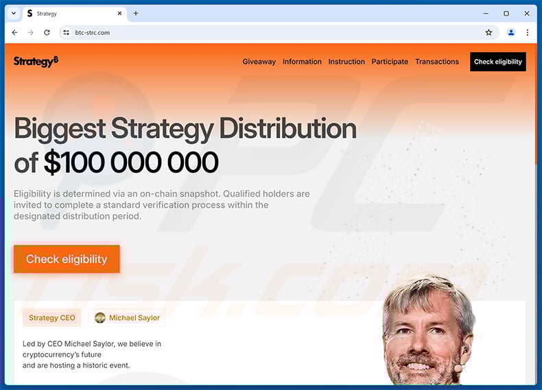 MicroStrategy crypto giveaway website (btc-strc[.]com)
