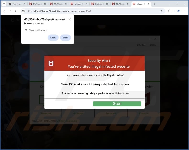monvertic[.]com pop-up redirects
