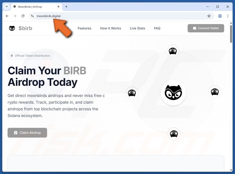 Fake Moonbirds ($BIRB) Airdrop website