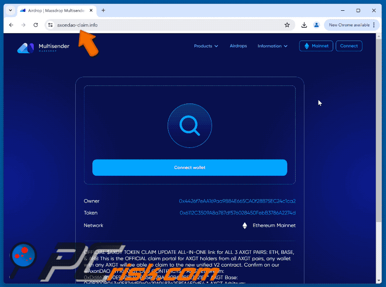 Appearance of the fake Multisender Airdrop website (GIF)
