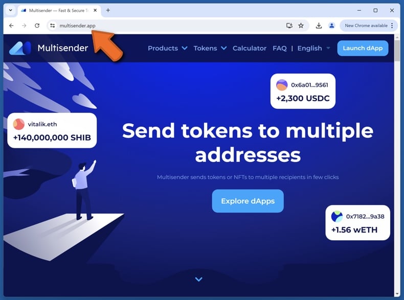 Appearance of the real Multisender website (multisender.app)