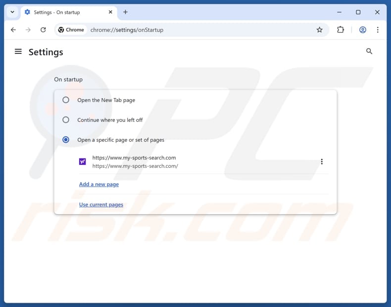 Removing my-sports-search.com from Google Chrome homepage