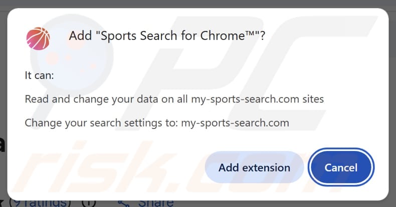 Sports Search for Chrome browser hijacker asking for permissions