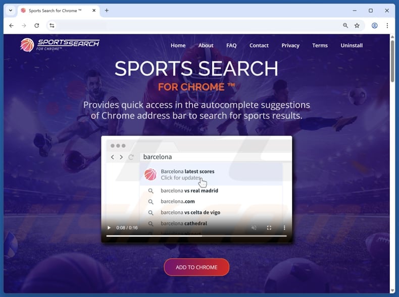Website used to promote Sports Search for Chrome browser hijacker