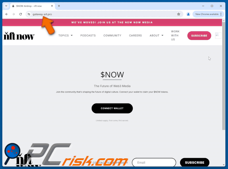 Appearance of the fake Nft Now ($NOW) Airdrop website (GIF)