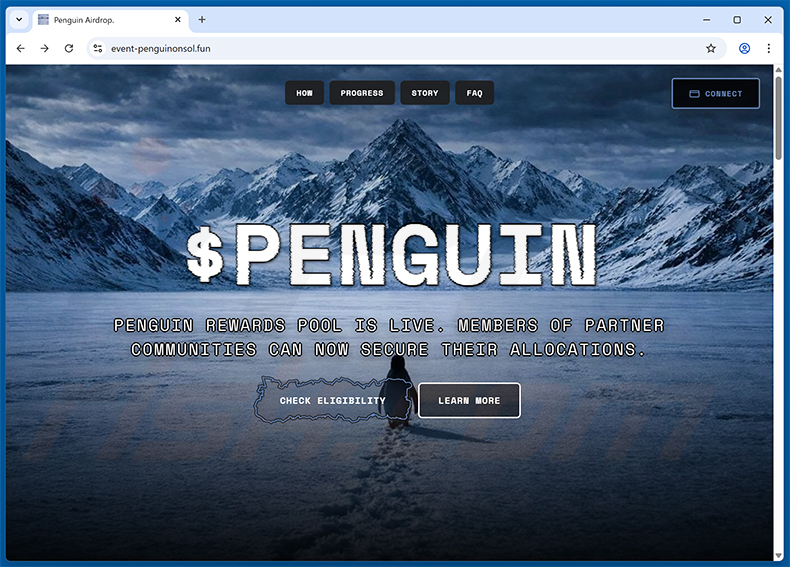 Nietzschean Penguin ($Penguin) Airdrop scam website (event-penguinonsol[.]fun)