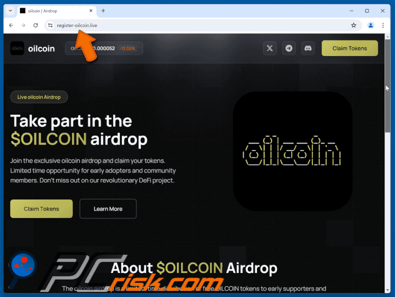 Appearance of the fake $OILCOIN Airdrop website (GIF)