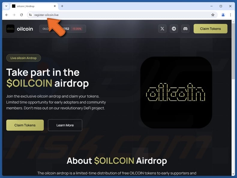 Fake $OILCOIN Airdrop website