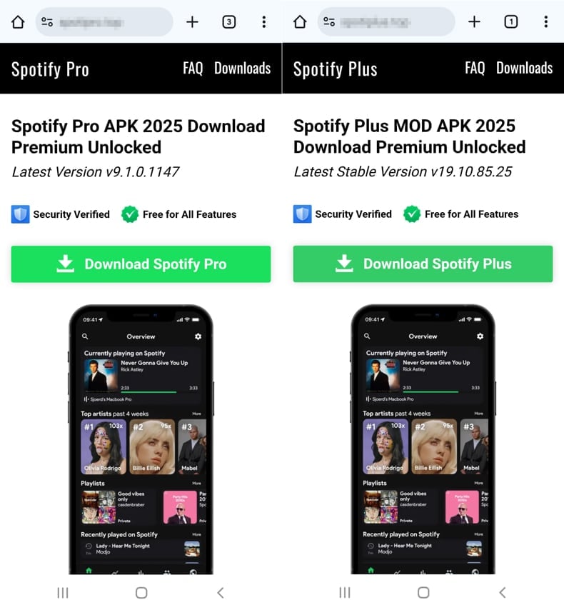 Phantom distributed through fake Spotify websites