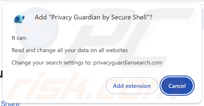 Privacy Guardian by Secure Shell browser hijacker asking for permissions