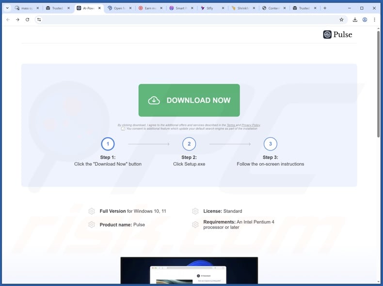 Website used to promote Pulse PUA 2