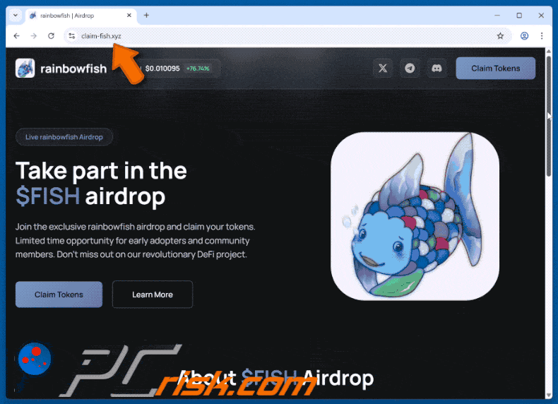 Appearance of rainbowfish ($FISH) Airdrop scam