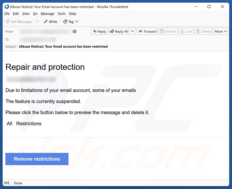 Repair And Protection email spam campaign