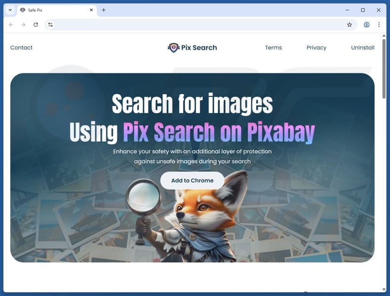 Website used to promote Pix Search browser hijacker