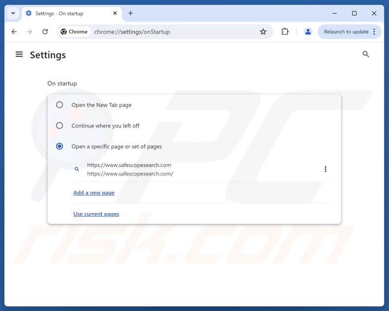 Removing safescopesearch.com from Google Chrome homepage