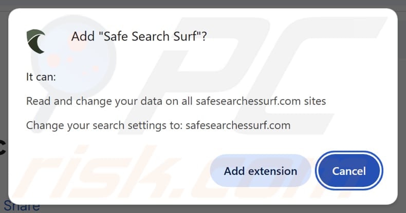 Safe Search Surf browser hijacker asking for permissions