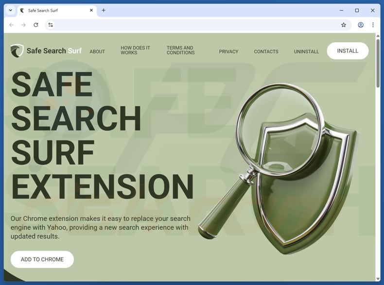 Website used to promote Safe Search Surf browser hijacker