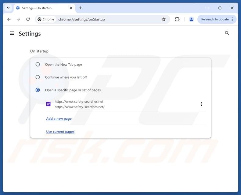 Removing safety-searches.net from Google Chrome homepage