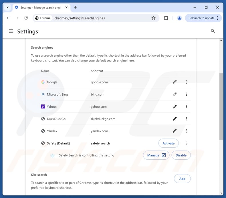 Removing safety-searches.net from Google Chrome default search engine
