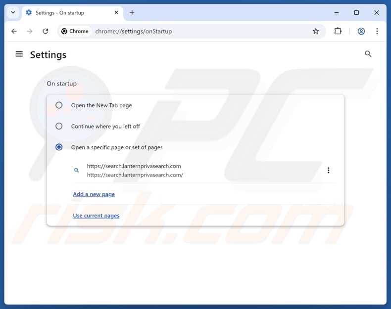 Removing search.lanternprivasearch.com from Google Chrome homepage
