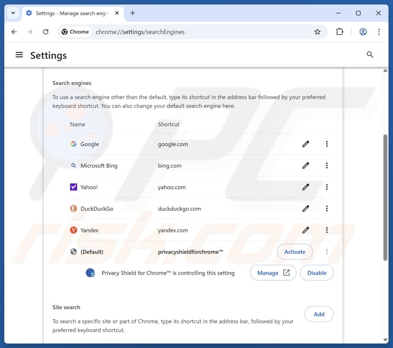 Removing search.lanternprivasearch.com from Google Chrome default search engine