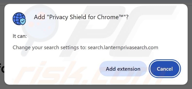 Privacy Shield for Chrome browser hijacker asking for permissions