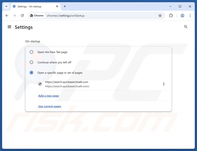 Removing search.quicksearchsafe.com from Google Chrome homepage