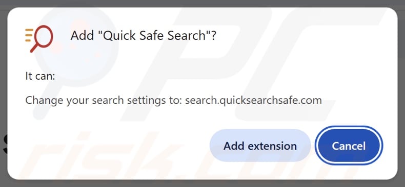 Quick Safe Search browser hijacker asking for permissions