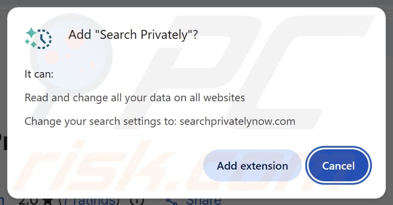 Search Privately browser hijacker asking for permissions