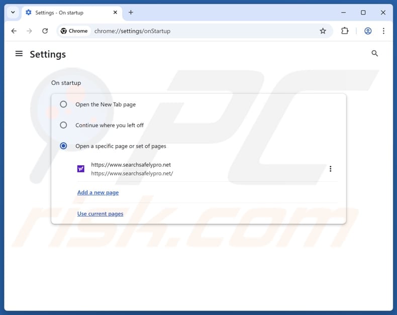 Removing searchsafelypro.net from Google Chrome homepage