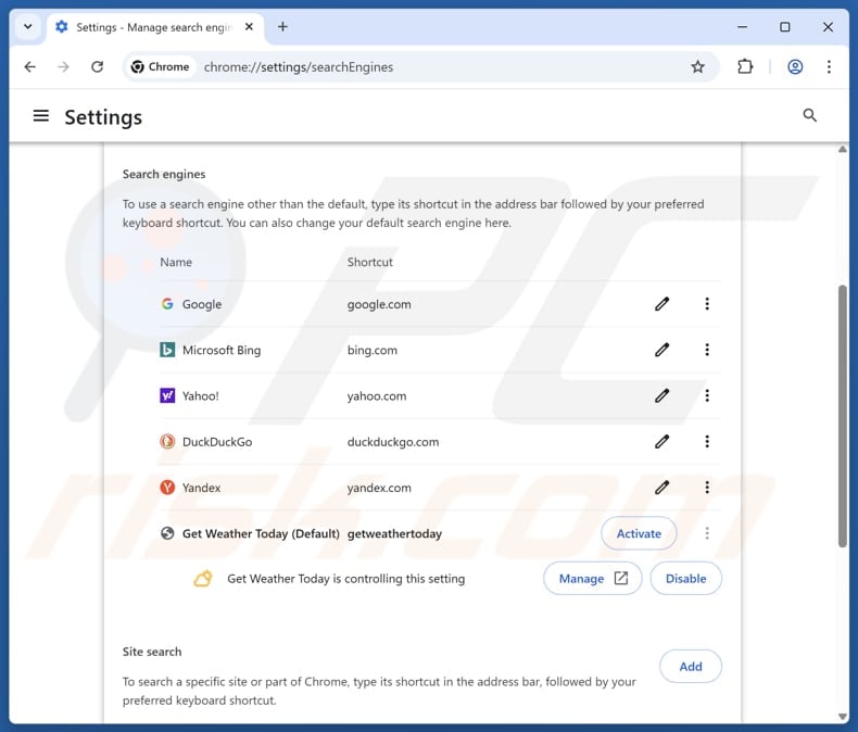 Removing searchsafelypro.net from Google Chrome default search engine