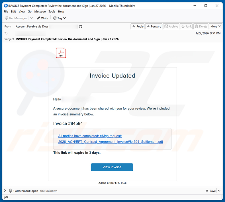 Secure Document Shared email scam (2026-01-28)