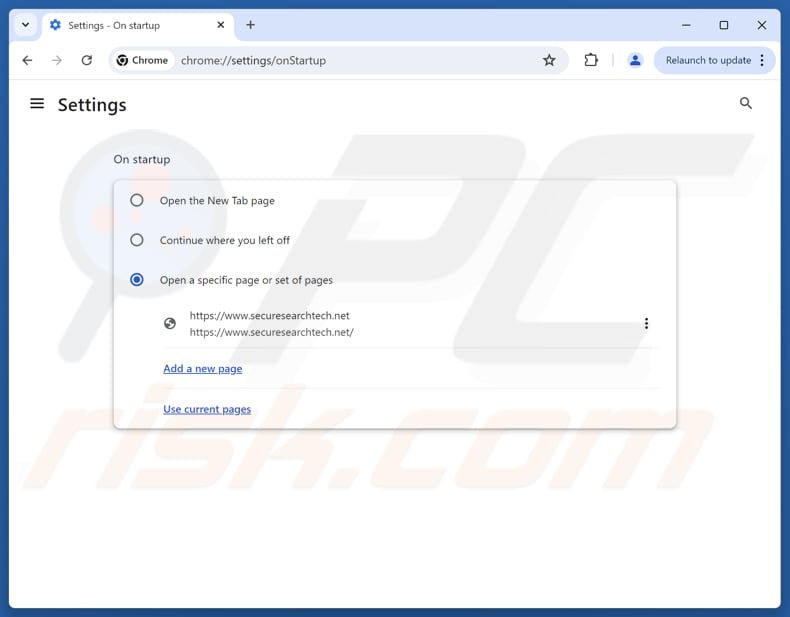 Removing securesearchtech.net from Google Chrome homepage