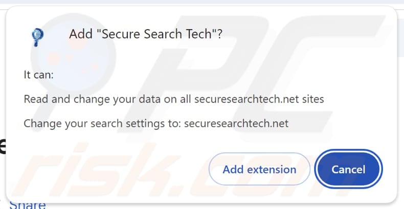 Secure Search Tech browser hijacker asking for permissions