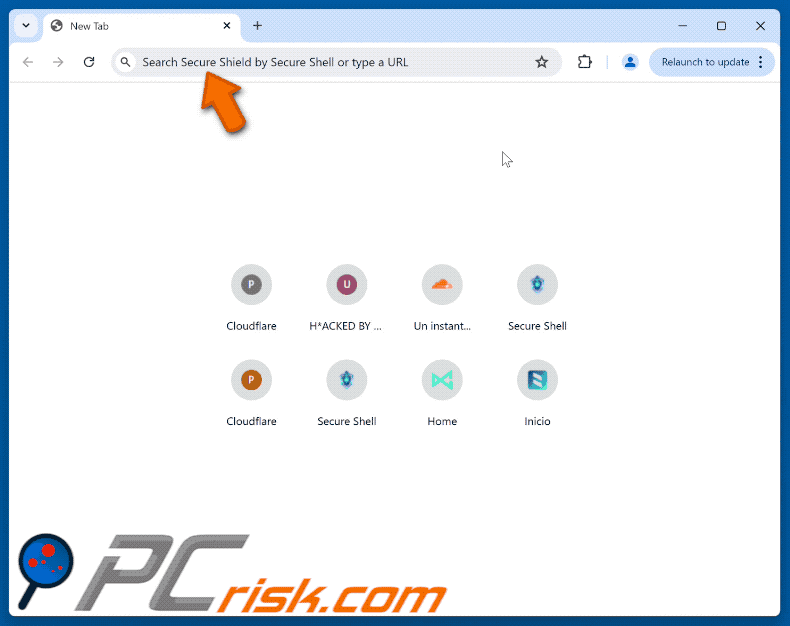 Secure Shield by Secure Shell browser hijacker redirecting to (GIF)
