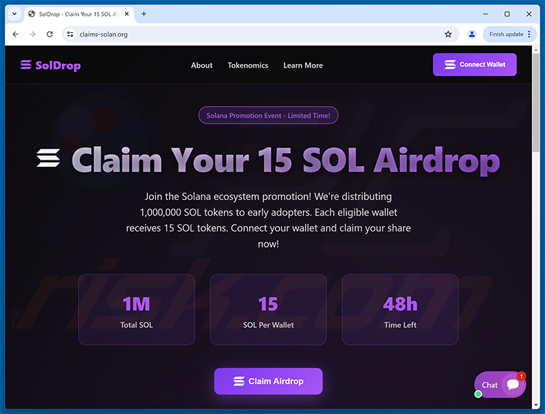 Solana airdrop-themed drainer website (claims-solan[.]org)