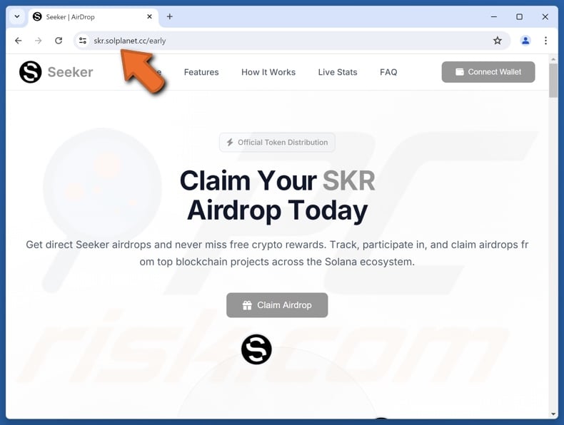 Fake Solana Seeker ($SKR) Airdrop website